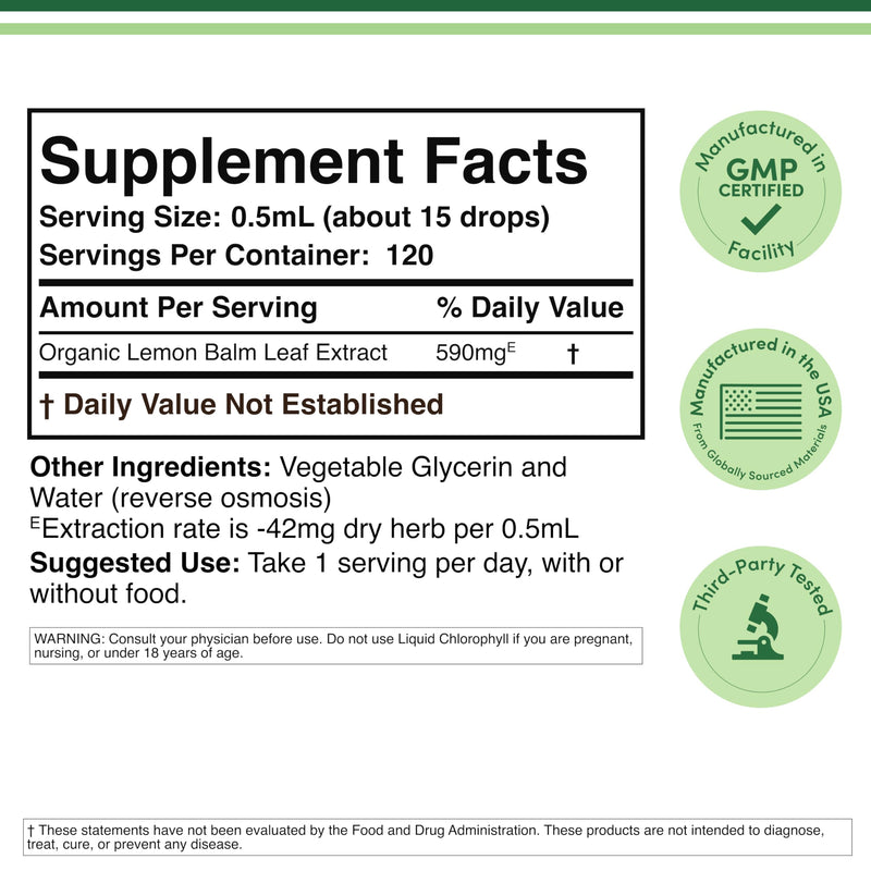 [Australia] - Double Wood Supplements Organic Lemon Balm Tincture - for Digestion & Relaxation 590mg - 2FL OZ, 120 Servings (Better Absorbed Than Capsules, Great for Lemon Balm Tea) 