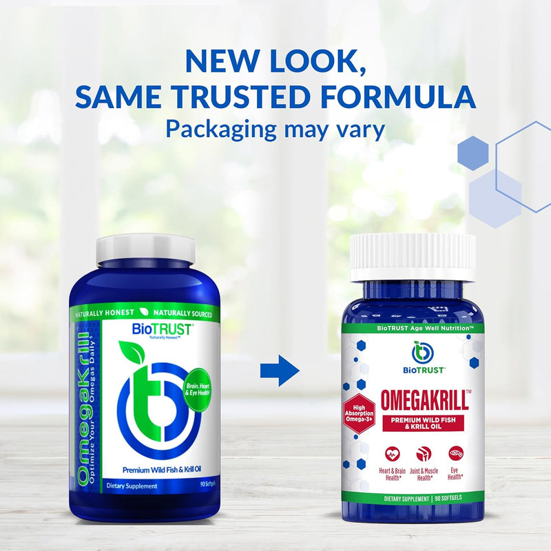 [Australia] - BioTrust OmegaKrill EPA & DHA Omega 3 Supplement, Fish and Krill Oil to Provide Support for Joint, Heart, Brain, Eye and Skin (30 Servings) 90 Count (Pack of 1) 
