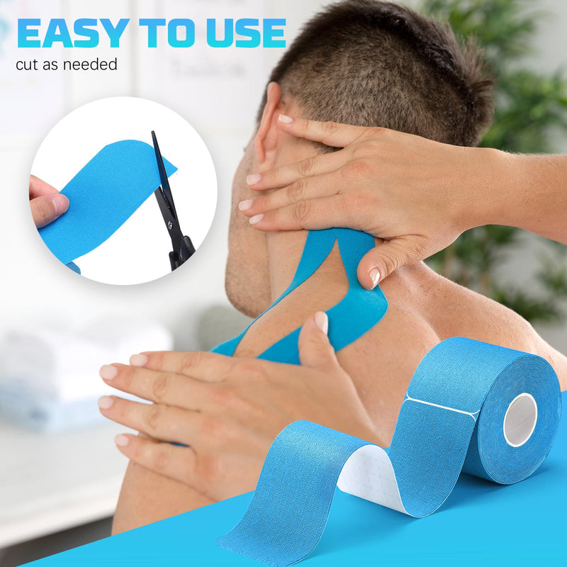 [Australia] - 4 rolls of kinesiology tapes pre-cut, 80 strips of sports tape 5 cm x 25 cm kinesiology tape, elastic, waterproof, skin-friendly physio tape with scissors for sports for elbows, knees, shoulders 