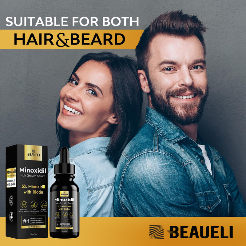 5% Minoxidil for Men & Women Hair Growth Serum, Beard Growth Oil 1oz 1pcs | Minoxidil Hair Growth Oil for Men & Women, 5% Minoxidil Serum Hair Regrowth Treatment with Biotin for Thicker, Fuller Hair 1 Fl Oz (Pack of 1) 30ml - 1 bottle