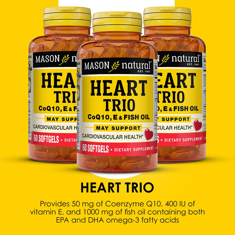 MASON NATURAL Heart Trio,Co Q10, Vitamin E & Fish Oil, 3 Month Suppy, Supports Normal Heart Health, 3 Pack 180