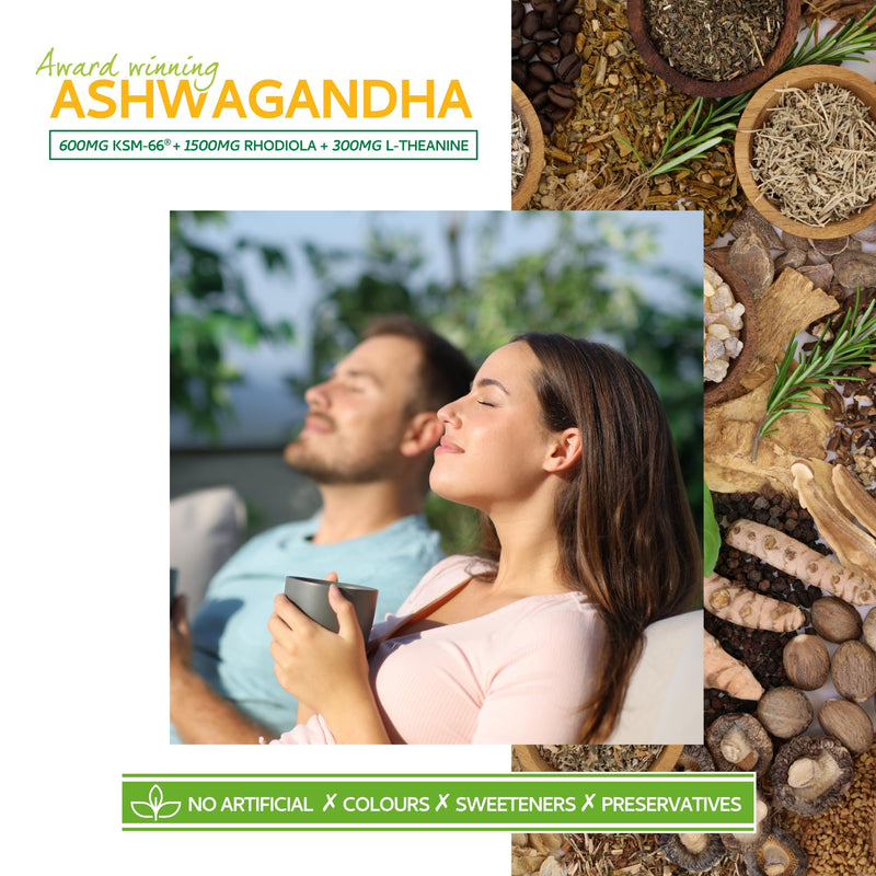 FlowState - Rhodiola & Ashwagandha with L-Theanine - Award Winning Ashwagandha KSM-66 600mg & 1500mg Rhodiola - Whole Root Equivalent- adaptogen Combo- No Artificial fillers- UK Made