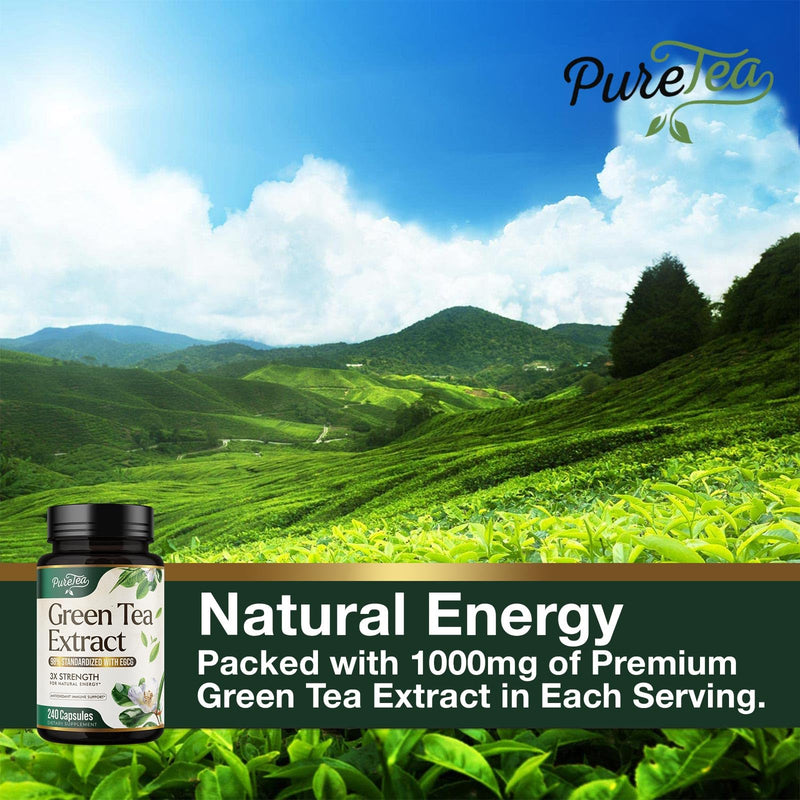 [Australia] - Green Tea Extract Pills 1000mg with EGCG for Heart Support with Antioxidants - 98% Standardized Polyphenols - 3X Absorption Green Tea Capsules for Natural Energy, Gentle Caffeine - 240 Capsules 240 Count (Pack of 1) 