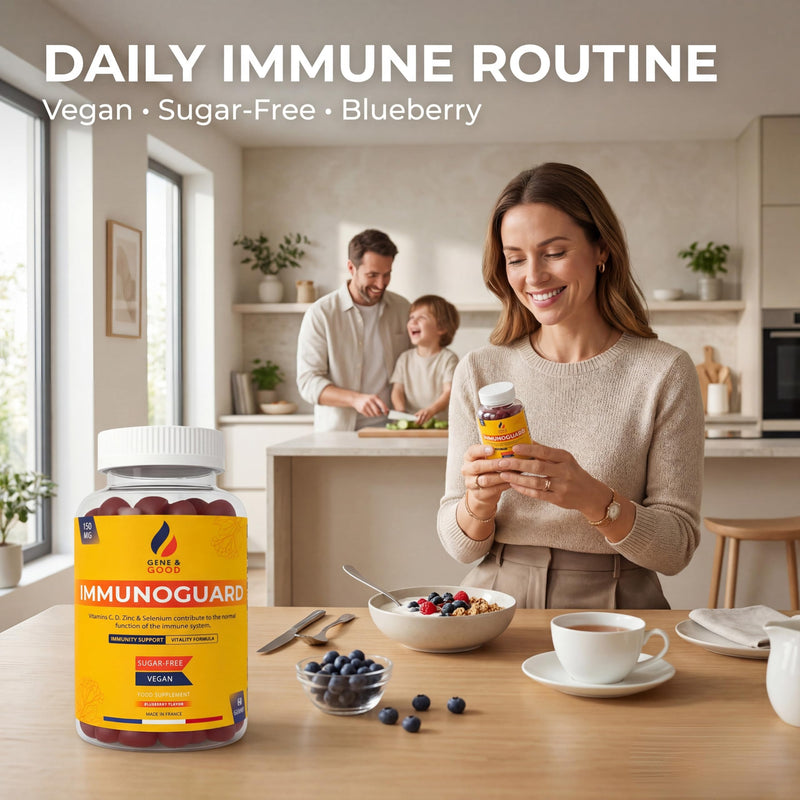Gene & Good® Immune Support Gummies (Blueberry Flavour) | Vitamin C + Vitamin D + Zinc + Selenium | Elderberry Extract + Beta-Glucan | Sugar Free | Vegan | 60 Gummies 1