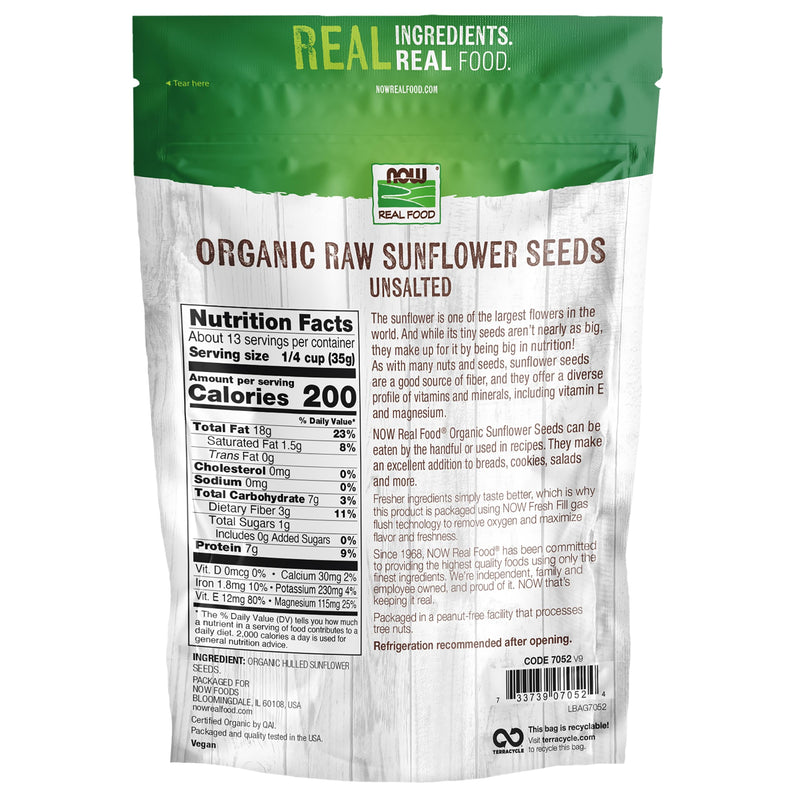 NOW Foods, Certified Organic Sunflower Seeds, Raw and Unsalted, Source of Fiber and Vitamin E, Hulled for Great Taste, Certified Non-GMO, 16-Ounce (Packaging May Vary) 16 Ounce (Pack of 1)