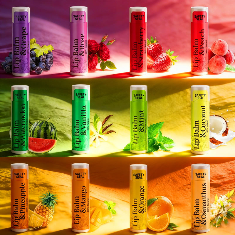 RBUGR Lip Balm Bulk Lip Balms & Moisturizers 20 Pack 12 Flavored | Natural lip balm set with Vitamin E and Coconut Oil for Dry Cracked Lips, Party Favors Adults Supplies for Women(4.2g/0.15oz) 20Pcs