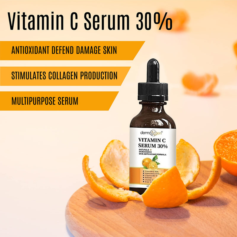 30% Vitamin C Serum for Face, Hyaluronic Acid + Vitamin (B3 + E) + Jojoba + Aloe Vera- Natural & Organic Anti Wrinkle & Skin Rejuvenator Moisturizer Vitamin C for All Skin - (2 FL OZ) 2 Fl Oz (Pack of 1)
