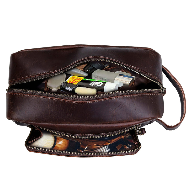 Men's Toiletry Bag Leather Travel Toiletry Bag Dopp Kit for Men Shaving Bag for Travel Accessories 101 YEAR QUALITY REPLACEMENT WARRENTY Dark Chocolate Brown