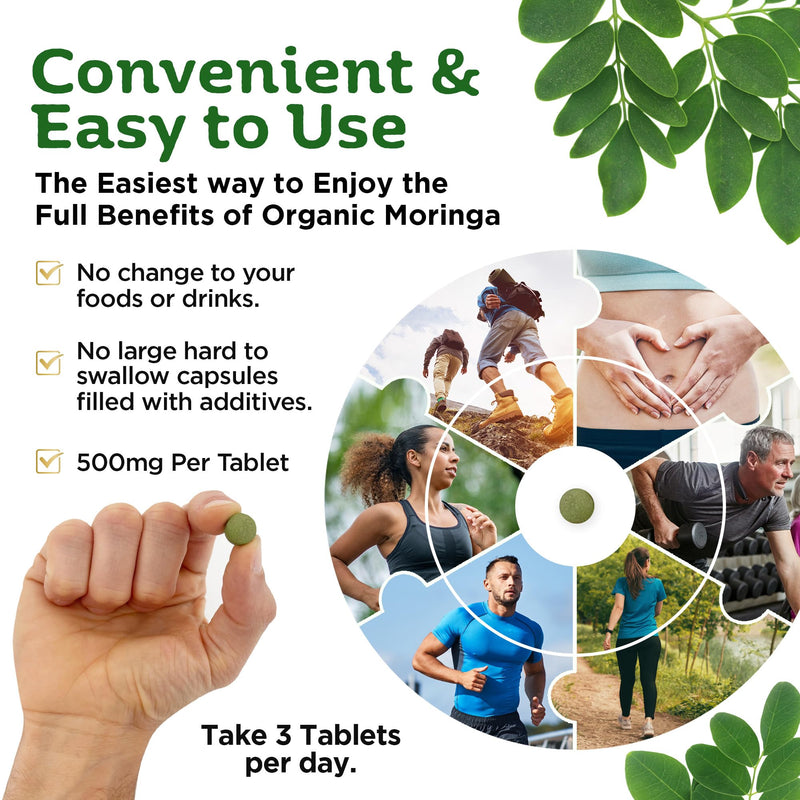 Pure Organic Moringa Tablets 180, Award Winning Natural Moringa 2-Month Supply, Easier to Swallow Than Moringa Capsules & Powder, Rich in Essential Vitamins & Minerals by Inner Vitality