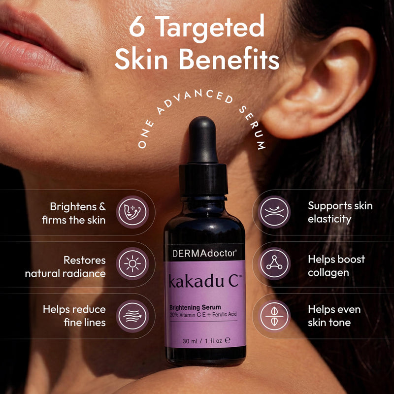 DERMAdoctor Kakadu C 20% Vitamin C Serum for Face, Ferulic Acid, 1 fl oz | Tocopherol + plum antioxidants • Anti aging • Brightens the look of discoloration • Hydrating • Dermatologist formulated Vitamin C - Brightening