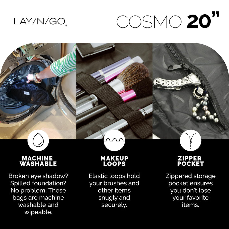 Lay-n-Go Cosmo Drawstring Cosmetic Pouch 20" Makeup Bag Organizer & Nail Spa 18" Acrylic Nail Polish Holder Toiletry Bag for Travel, Gift Bundle, Purple