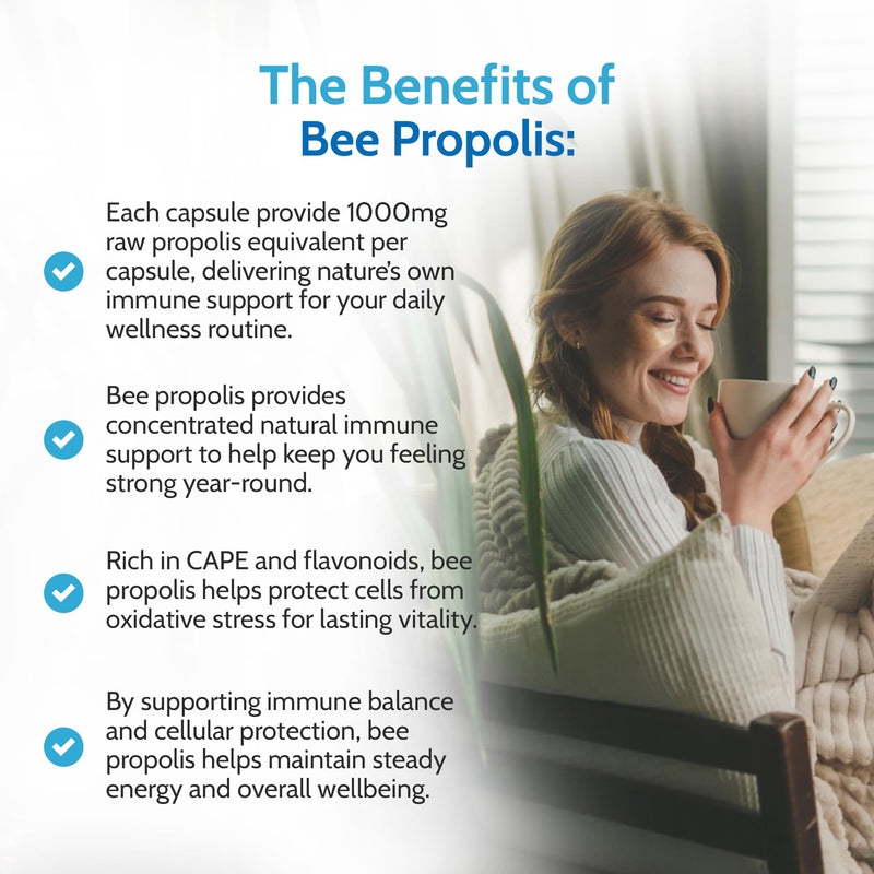 Health4All Bee Propolis 1000mg per Capsule 180 Capsules, High Strength Immune System Booster, Natural Immune Support Supplement (not Tablets) | Made in UK 180 count (Pack of 1)