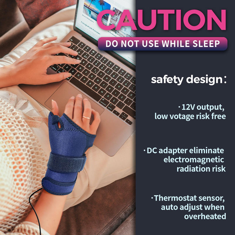 Thumb & Wrist Brace for Carpal Tunnel Relief, Electric Hand Heating Pad for CMC Joint Thumb Arthritis, Tendonitis, Wrist Support L/XL Blue