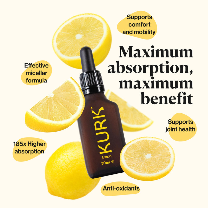 KURK Essential Liquid Turmeric Supplement, Turmeric Curcumin Drops, Oil for Advanced Everyday Wellness, Focus & Energy, 185x More Absorbable Than Powders, Plant-Based (Lemon) (30ml) Lemon 30 ml (Pack of 1)