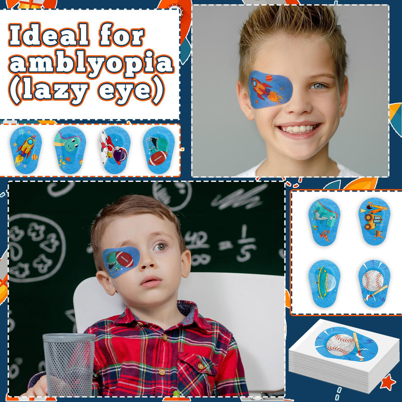 [Australia] - Panitay 40 Pcs Kids Eye Patches for Boys Toddlers Adhesive Patches Bulk with Lazy Eye Breathable Fabric Pad Light Blocking Cute Designs Cotton Adhesive Bandages for Boys Children 