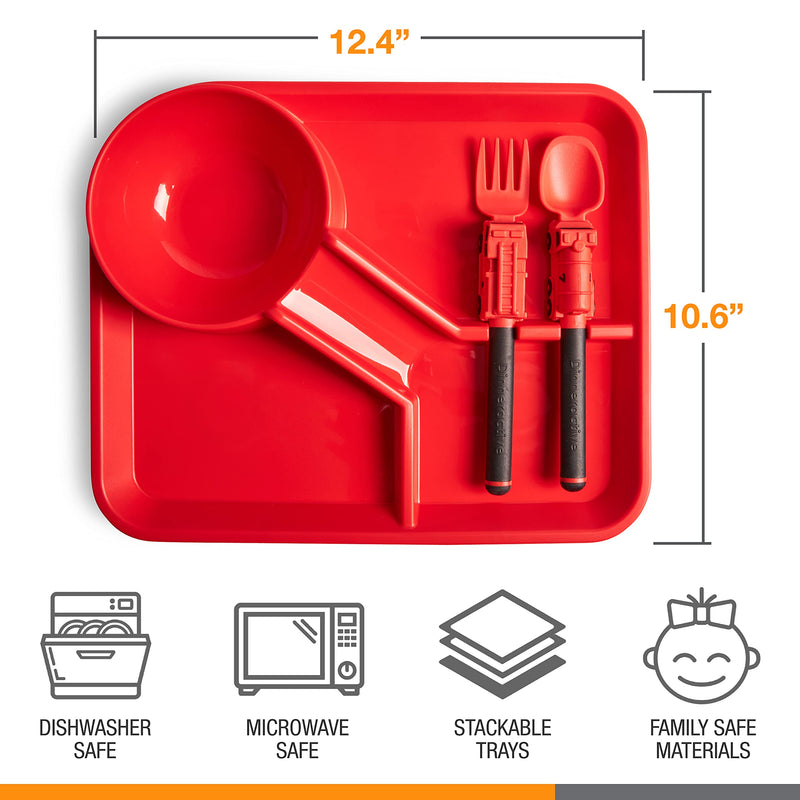 [Australia] - Dinneractive Dining Set For Kids - 3PC Red Firefighter Dinnerware - Fire Truck Utensils - Toddler Plates - Baby Dishes Firefighter Red 