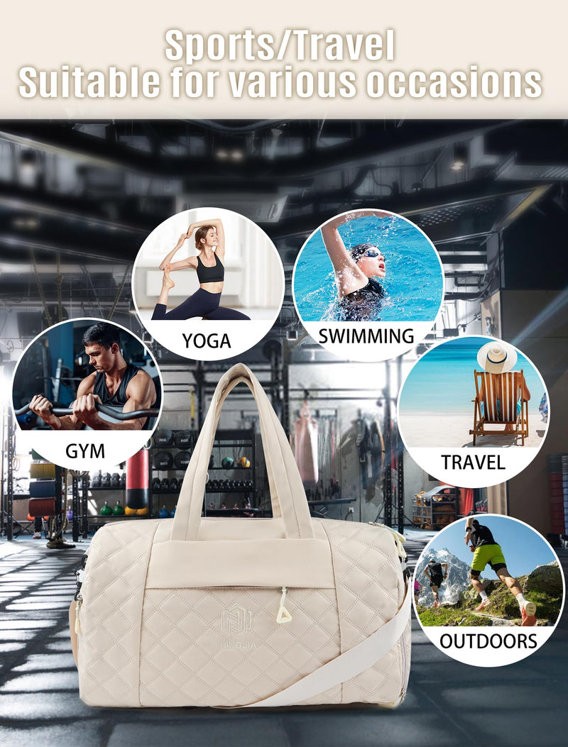 Travel Duffle Bag for Women Weekender Bag Luggage with Toiletry bag Shoe Pocket for Hospital,Gym and Airplane Travel,Beige Beige