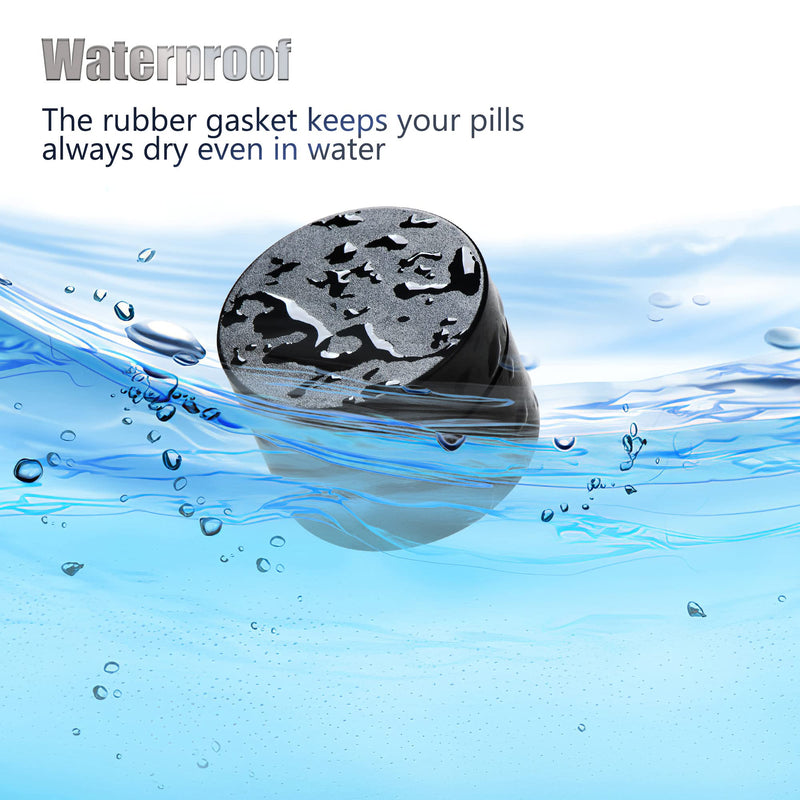 Portable Daily Pill Case, Heavy Duty Aluminium Alloy Round Pill Box, Waterproof Travel Pill Organizer, Pocket Purse Medicine Vitamin Holder EDC Container for Outdoor Camping Working Black Large