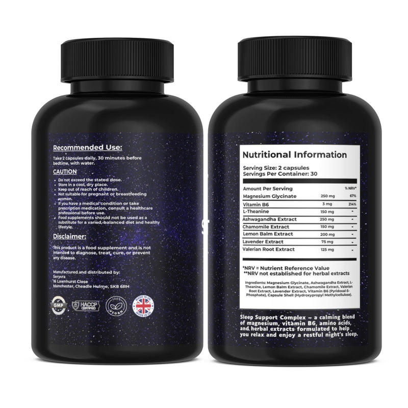 Premium Sleep Support Supplement with Magnesium Glycinate, L-Theanine, Ashwagandha, Valerian Root, Chamomile & Lemon Balm – Natural Sleep Aid & Stress Relief for Adults, Deep Restorative Sleep