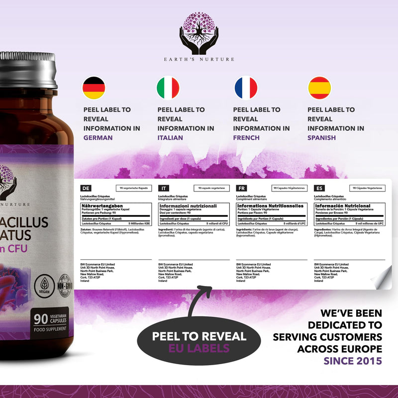 EN Lactobacillus Crispatus Probiotic | 90 High Strength Womens Probiotics - 5 Billion CFU L-Crispatus Women Probiotic per Serving | Non-GMO, Gluten & Allergen Free | Made in the UK