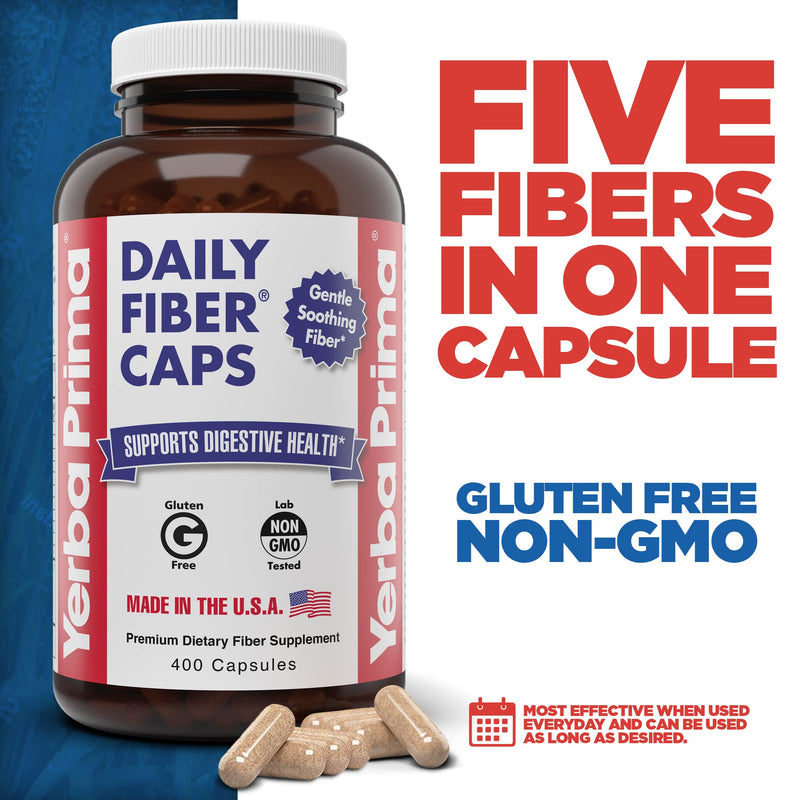 [Australia] - Yerba Prima Daily Fiber Caps Formula, 400 Capsules - Both Soluble and Insoluble - with Psyllium Seed Husks, Acacia Gum, Apple Fiber and More - Dietary Supplement 400 Count (Pack of 1) 