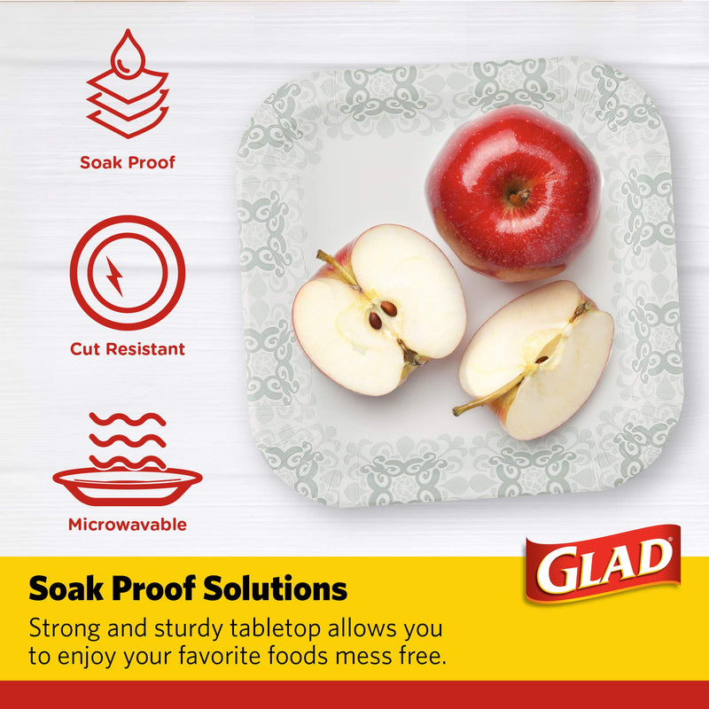 [Australia] - Glad Square Disposable Paper Plates with Gray Victorian Print|Soak /Cut-Proof, Microwaveable Heavy Duty, Disposable , 7 Inches, 50 Count|Square Party plates Bulk 7 Inch - 50 Count 