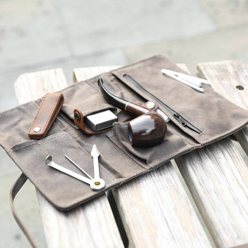 [Australia] - Whitluck's Waxed Canvas Tobacco Smoking Pipe Pouch with Leather Pipe Stand, Travel Pipe Case Bag for 2 Pipes and Other Accessories 