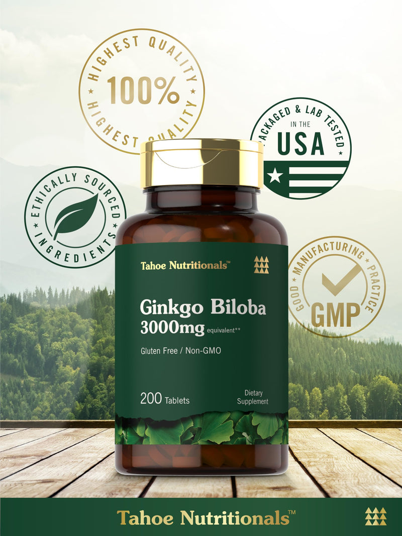 [Australia] - Carlyle Ginkgo Biloba | 3000mg Per Serving | 200 Tablets Extra Strength | Vegetarian | Non-GMO & Gluten Free Supplement | Tahoe Nutritionals 200 Count (Pack of 1) 