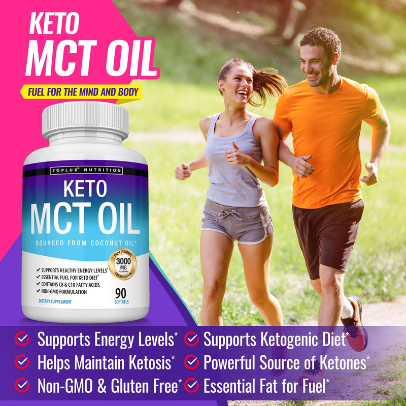 [Australia] - Toplux Keto MCT Oil Capsules - 3000mg Natural Pure Coconut Oil Extract Pills, Source of Energy, Easy to Digest for Men Women, 90 Softgels, Supplement Two 