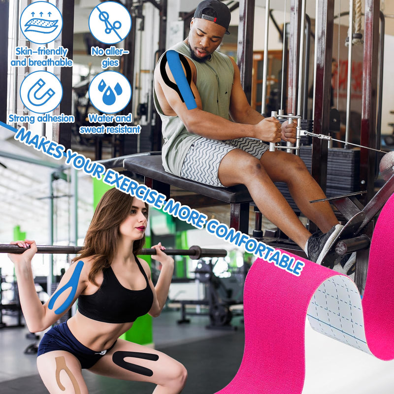 [Australia] - EUZLABBY 6 rolls of kinesiology tape, kinesiology tape rolls (5 m x 5 cm), with special scissors, elastic bandage, sports tape set, for shoulder and elbow, wrist, knee pain. (colorful) 