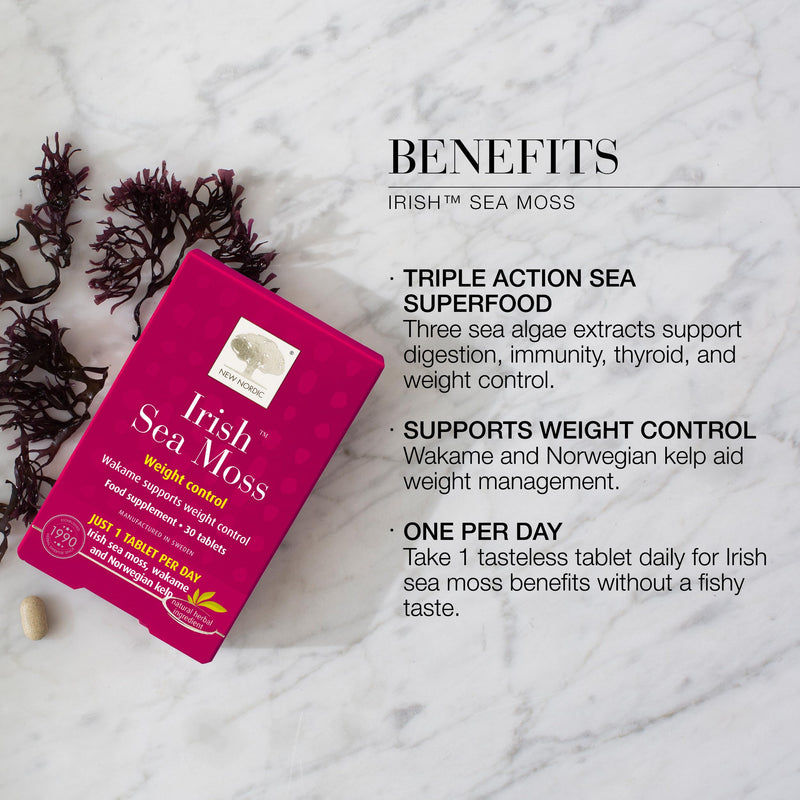 New Nordic Irish Sea Moss Extract - Powerful Tri-Algae Complex with Pure Kelp & Seaweed - Vegan & Gluten Free - Compressed Raw Powder - 30 Tablets
