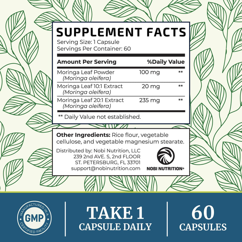 Moringa Capsules 5000mg, Antioxidant Superfood, Non-GMO, Third-Party Tested | Pure Moringa, Energy Immunity & Gut Health Support, Gluten-Free Vitamins & Minerals Supplement, 60 Capsules (2 Month Supply)