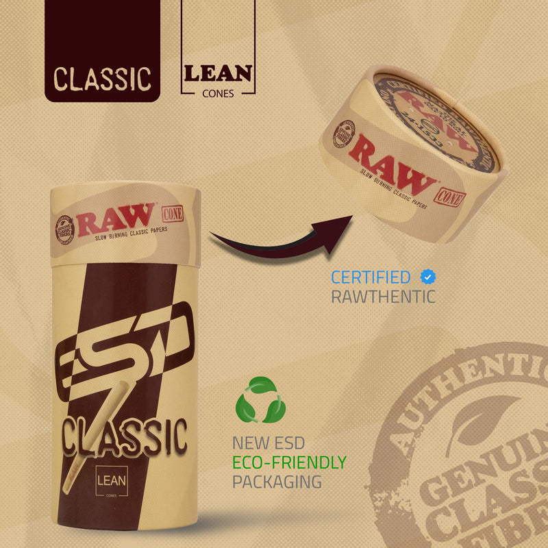 [Australia] - RAW Cones Classic Lean Size | 100 Pack | Natural Pre Rolled Rolling Paper with Tips & Packing Tubes Included 