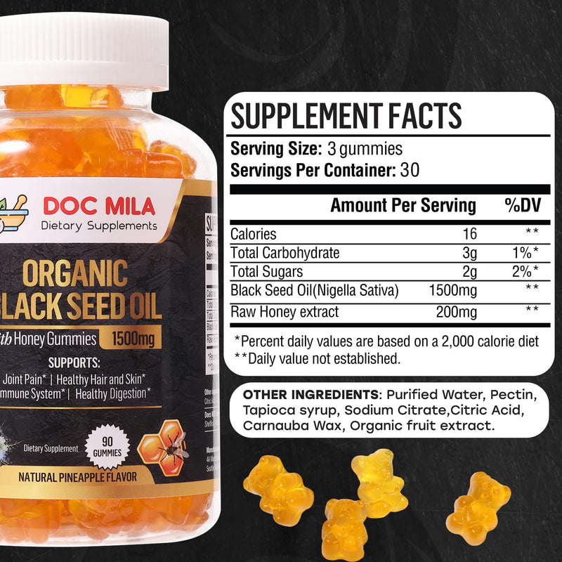 [Australia] - Organic Black Seed Oil Gummies 1500mg - Black Seed Oil Softgels Capsules with Honey, Pineapple Flavor - Gluten Free, Soy Free & Non-GMO 
