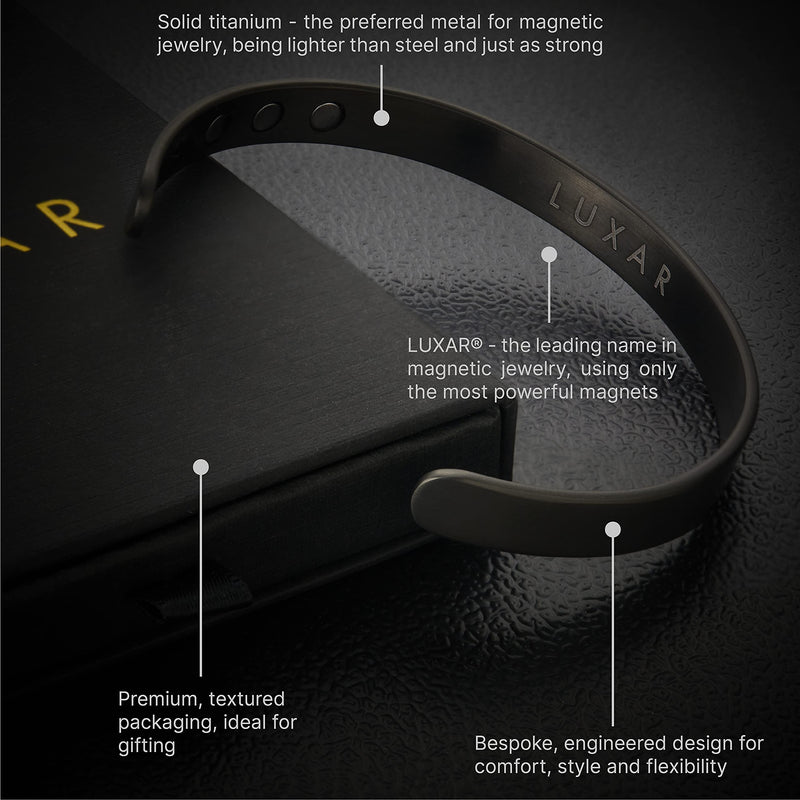 [Australia] - LUXAR Men's/Women's Magnetic Therapy Bracelet | Solid Titanium or Solid Copper | Sophisticated Solid Titanium Bangle with Rare-Earth Neodymium Magnets Large Gunmetal Gray [Men's] 