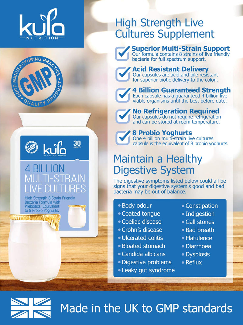 SuperBio4 - Daily Probiotic 8 Strain Live Bio Culture Complex - 4 Billion CFU Friendly Bacteria - High Strength Full Spectrum Gut Flora Supplement - Acid and Bile Resistant Capsules - 30 Days Supply