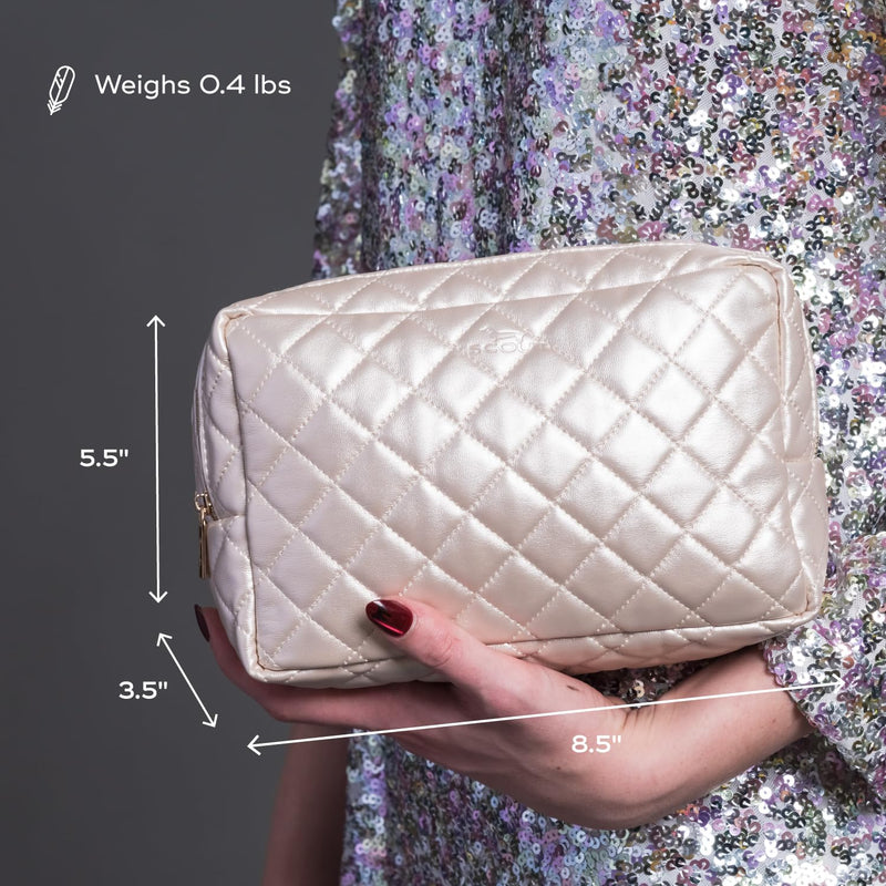 SCOUT 2-Way Toiletry Bag, Two Zipper Compartments, Fits Travel Size Items Upright Champagne Quilted