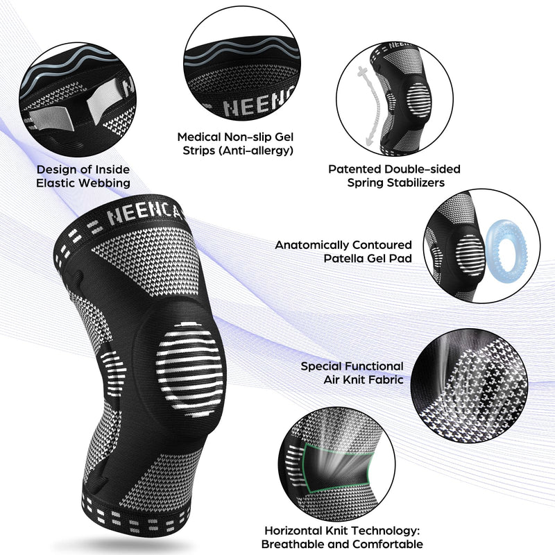 NEENCA Professional Knee Brace for Women/Men, Knee Support with Patella Pad & Side Stabilizers, Compression Knee Sleeve for Knee Joint Pain, Meniscus Tear, ACL, PCL, Runner, Workout - FSA/HSA Approved Small Black