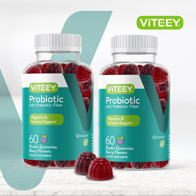 [Australia] - Probiotic Gummies wtih Prebiotics Fiber, Extra Strength 2 Billion CFUs - Prebiotics and Probiotics for Immune & Digestive Support - Vegan, Gelatin Free, GMO Free - Tasty Chewable Berry Flavored Gummy 60 Count (Pack of 2) 