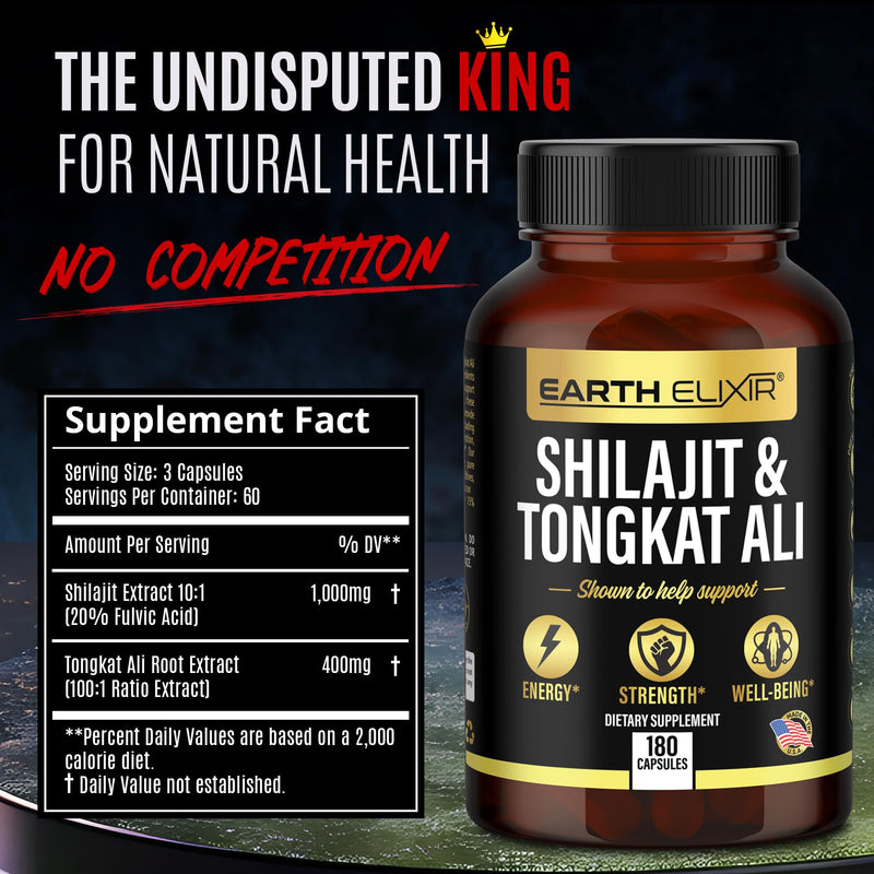 [Australia] - Shilajit 1000mg & Tongkat Ali 400mg (180 Capsules) Made in USA-Shilajit Supplement (20% Fulvic Acid) Shilajit Pure Himalayan Organic & Tongkat Ali for Men More Potent Than Shilajit Resin 