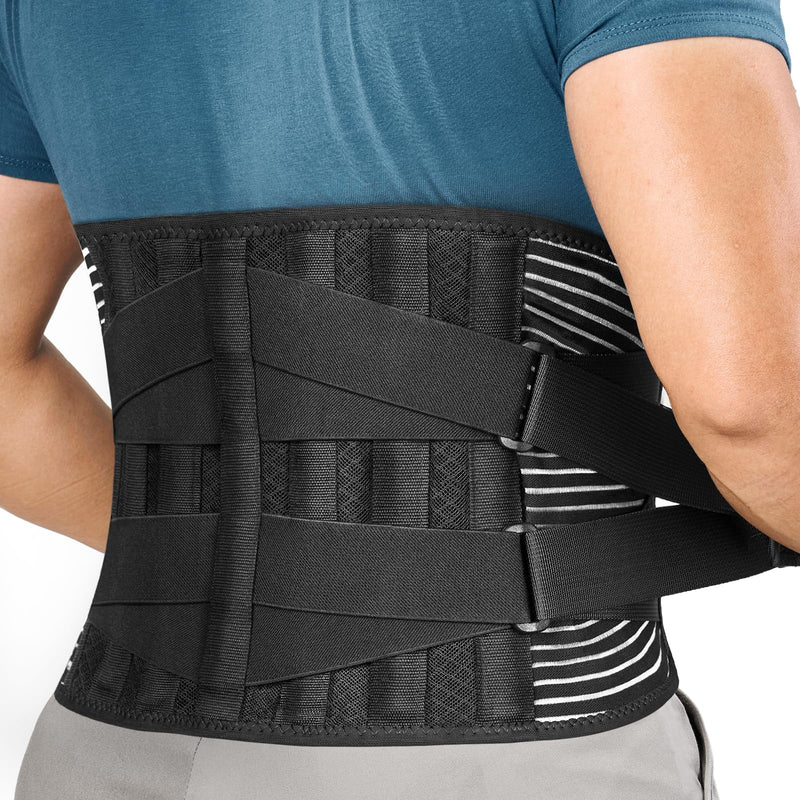 FREETOO Back Braces for Lower Back Pain Relief with 6 Stays, Breathable Back Support Belt for Men/Women for work , Anti-skid lumbar support belt with 16-hole Mesh for sciatica(L) Large (Pack of 1)