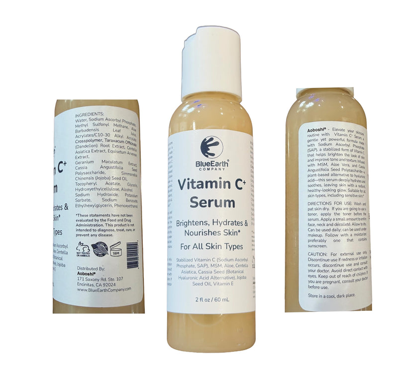 Vitamin C+ Serum for Sensitive Skin – With Sodium Ascorbyl Phosphate (SAP), MSM, Aloe, Centella, Hyaluronic – Brightens, Hydrates, Fades Dark Spots – Anti-Aging Face Serum – 2oz – BlueEarth Company