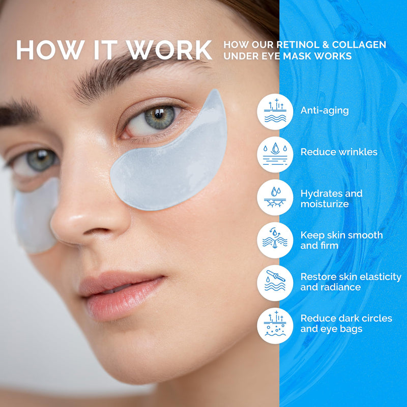 [Australia] - Enaskin Naturals Under Eye Patches for Dark Circles: 30 Pairs Retinol Collagen Eye Gels Mask - Reduce Wrinkles Puffy & Bags - Skin Treatment Pads - Anti Aging Moisturizer For Women (Blue) Blue 