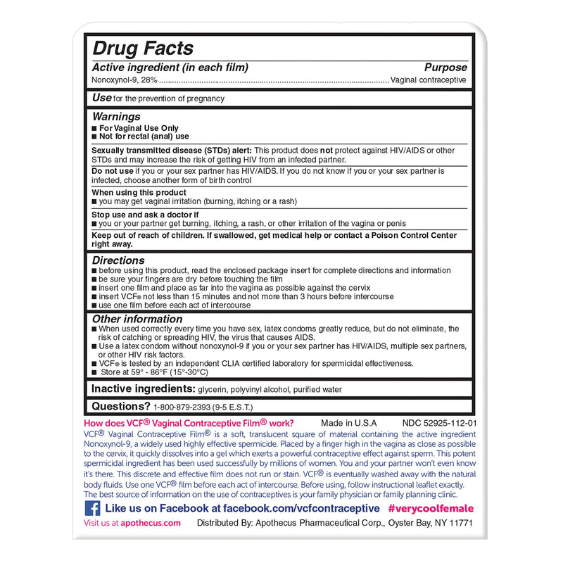 [Australia] - VCF Vaginal Contraceptive Film with Spermicide, 1 Box of 9 Prevents Pregnancy, Nonoxyl-9 Kills Sperm on Contact, Hormone-Free, Easy to Use, Unnoticeable, 9 Total 