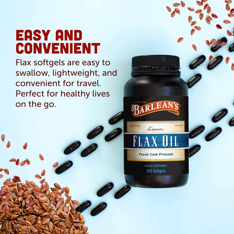 Barlean's Lignan Flaxseed Oil Softgels, Cold-Pressed Flax Seed Supplement with 1,550 mg ALA Omega-3 Fatty Acids for Joint & Heart Health, 1000mg, 250 ct | Cold-pressed flax seed oil, High-lignan ALA omega 3-6-9, Non-GMO, Gluten-free, 250-count value si...