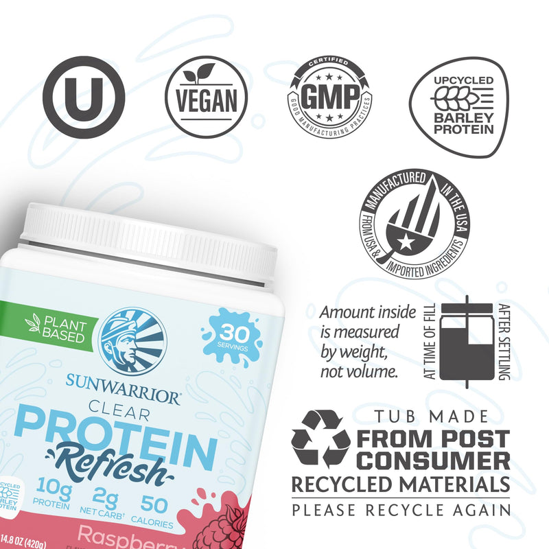 [Australia] - Sunwarrior Clear Protein Powder Plant-Based Water Mix, Vegan and Refreshing Protein and Hydration Supplement 10g Per Serving Raspberry Flavored 420g Tub 30 Servings 