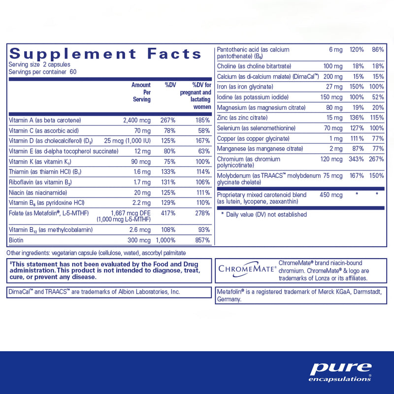 [Australia] - Pure Encapsulations PreNatal Nutrients - for Pregnancy & Lactation - Aids Energy & DNA Development* - with Folate, Choline & Iron - Gluten Free & Non-GMO - 120 Capsules 120 Count (Pack of 1) 