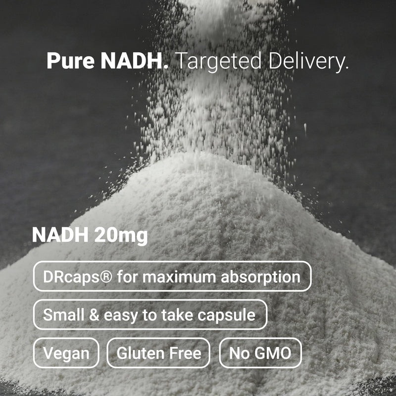 Nullure NADH Supplements 20 mg | with DRcaps® targeted delivery | Energy · Mental Clarity · Cellular Health | No Magnesium Stearate | 3rd Party Tested in Germany | Vegan | 90 caps - 3 Month Supply