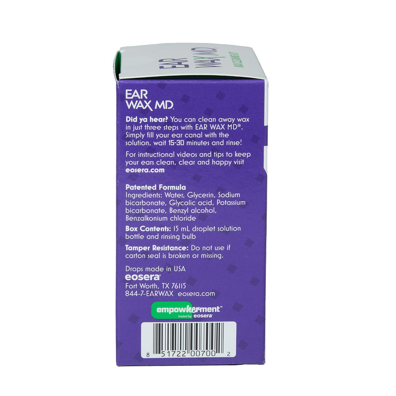[Australia] - EOSERA Ear Wax MD Kit - Fast-Acting Ear Wax Removal Drops | Breaks Down & Dissolves Wax in Just 1 Treatment | Clinically Proven | Gentle & Safe | Includes Rinsing Bulb | 15mL 