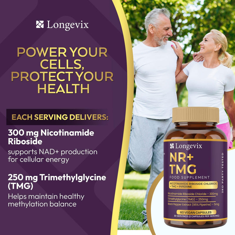 NR+ TMG, NAD+ Capsules | Nicotinamide Riboside 300mg, TMG 250mg | NAD+ & Methylation Support | 60 Vegan Capsules | NAD+ Booster | Clean Formula |